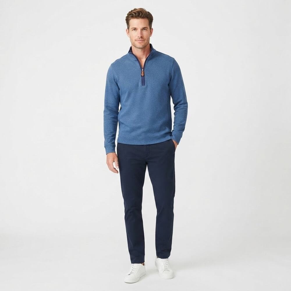 J.McLaughlin Mens Blue Pima Cotton 1/4 Zip Mock Neck Pullover Sweater Size M - Picture 15 of 15